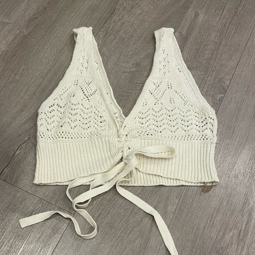 Jolie & Joy Cream Lace Knit Crop Top